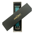 Turquoise leather Apple Watch band, presented in gift box