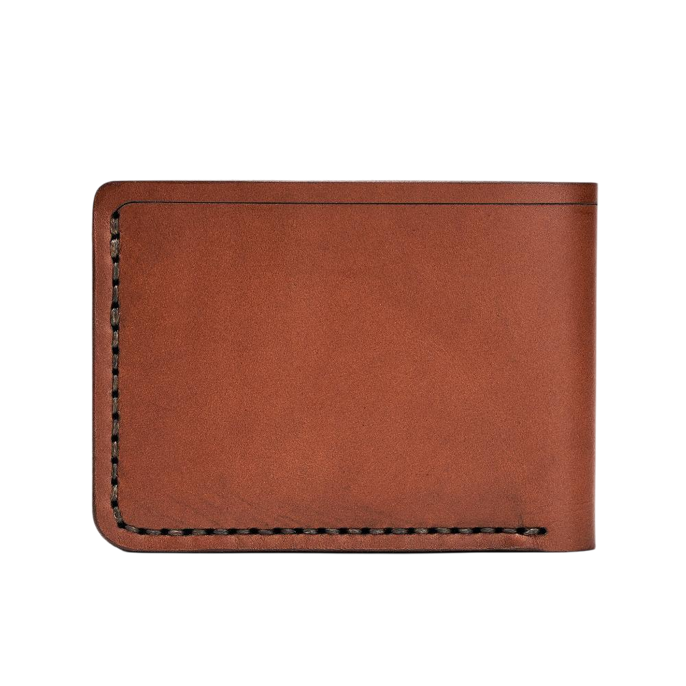 Handmade whisky leather bifold wallet, 4 card slots, back view