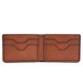 Handmade whisky leather bifold wallet, 4 card slots, open showing cards