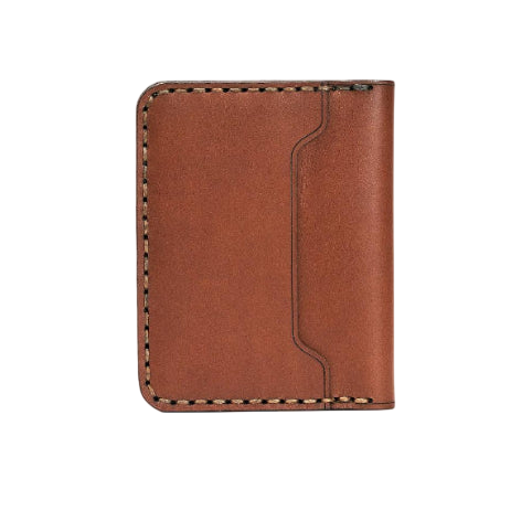 Handmade whisky leather bifold wallet with ID slot, back view