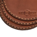 Hedonist Chicago leather coaster set in Whisky, clean edge, full grain leather, set view