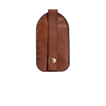 Hedonist Chicago whisky key chain in whisky, slim profile, full grain leather, detail view