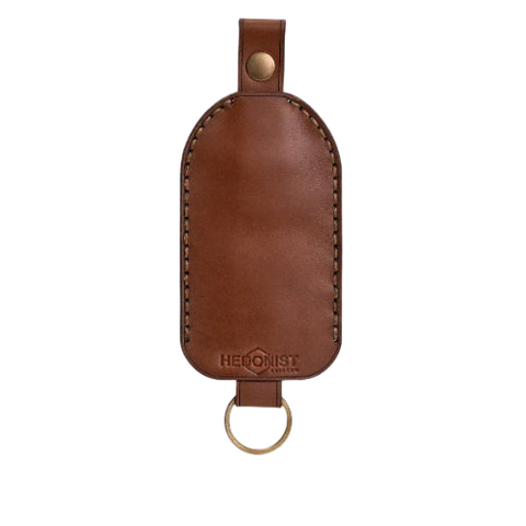 Hedonist Chicago whisky key chain in whisky, slim profile, full grain leather, product view