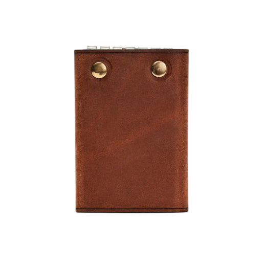 Hedonist Chicago whisky key holder in whisky, slim profile, full grain leather, angled view