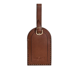 Hedonist Chicago whisky luggage tag in whisky, with strap, full grain leather, product view