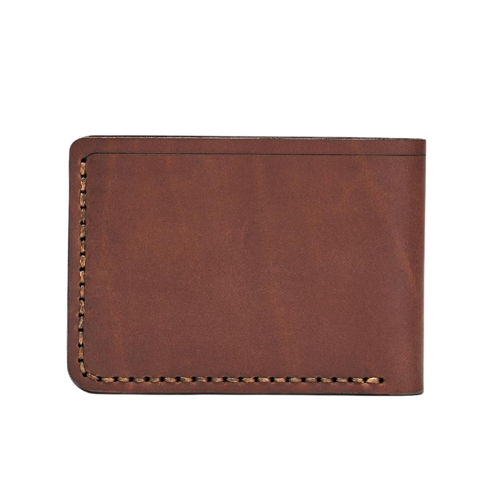 Handmade whisky pull-up leather bifold wallet, 4 card slots, back view