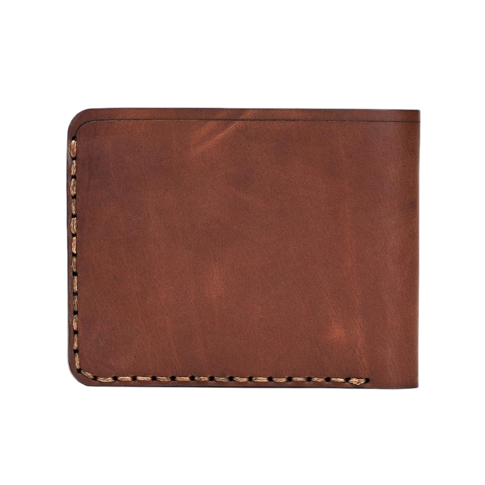 Handmade whisky pull-up leather bifold wallet, 6 card slots, back view