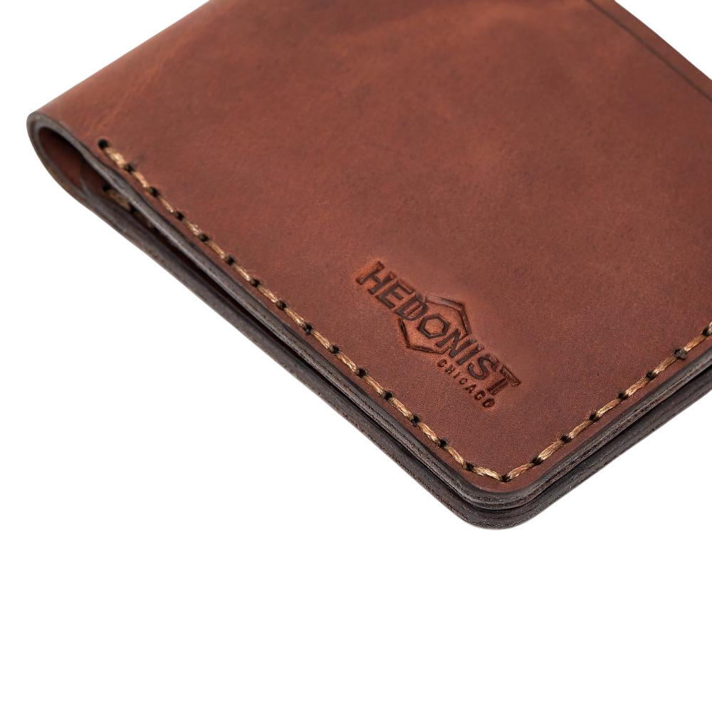 Handmade whisky pull-up leather bifold wallet, interior card slots detail
