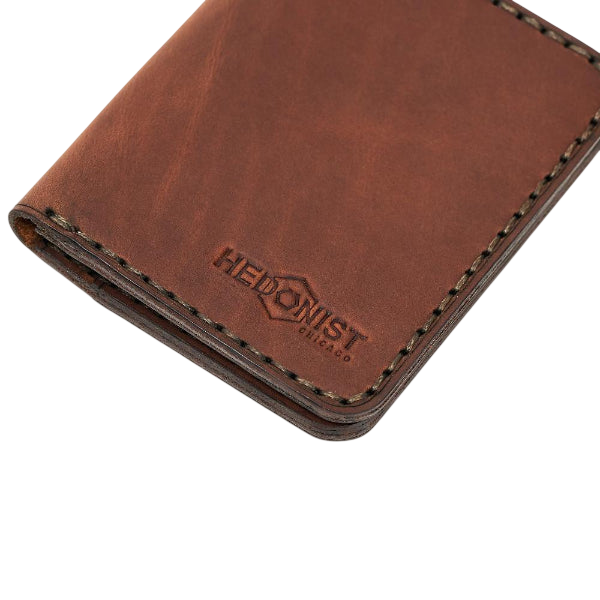 Handmade whisky pull-up leather bifold wallet with ID slot, by Hedonist Chicago