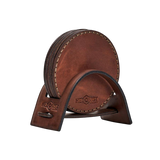 Hedonist Chicago leather coaster set in Whisky Pull-up finish, clean edge, full grain leather, product view