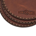 Hedonist Chicago leather coaster set in Whisky Pull-up finish, clean edge, full grain leather, set view