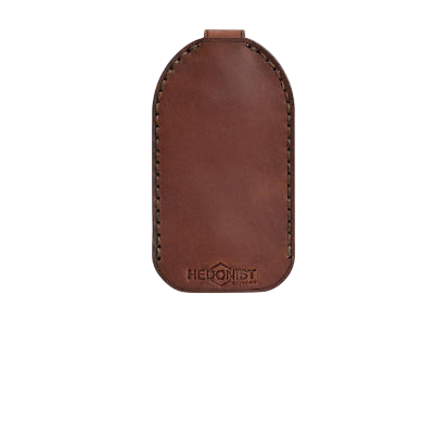 Hedonist Chicago whisky pull-up key chain in whisky, slim profile, full grain leather, angled view