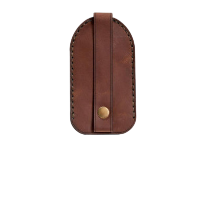 Hedonist Chicago whisky pull-up key chain in whisky, slim profile, full grain leather, detail view