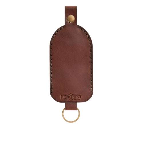 Hedonist Chicago whisky pull-up key chain in whisky, slim profile, full grain leather, product view