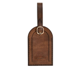 Hedonist Chicago whisky luggage tag in whisky, with strap, full grain leather, product view