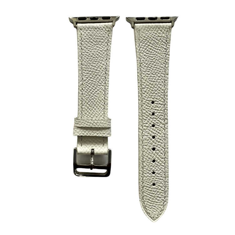 White leather Apple Watch band, two-piece strap with buckle and holes