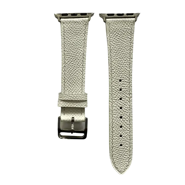 White leather Apple Watch band, two-piece strap with buckle and holes