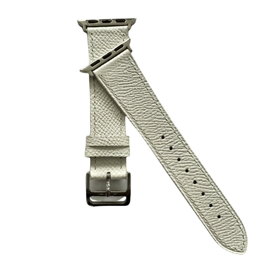 White leather Apple Watch band, compatible with all Apple Watch models