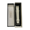 White leather Apple Watch band, presented in gift box