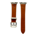 White leather Apple Watch band, side view with stainless steel lugs