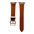 White leather Apple Watch band, side view with stainless steel lugs