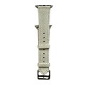 White leather Apple Watch band, connector and stitching detail