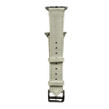 White leather Apple Watch band, connector and stitching detail