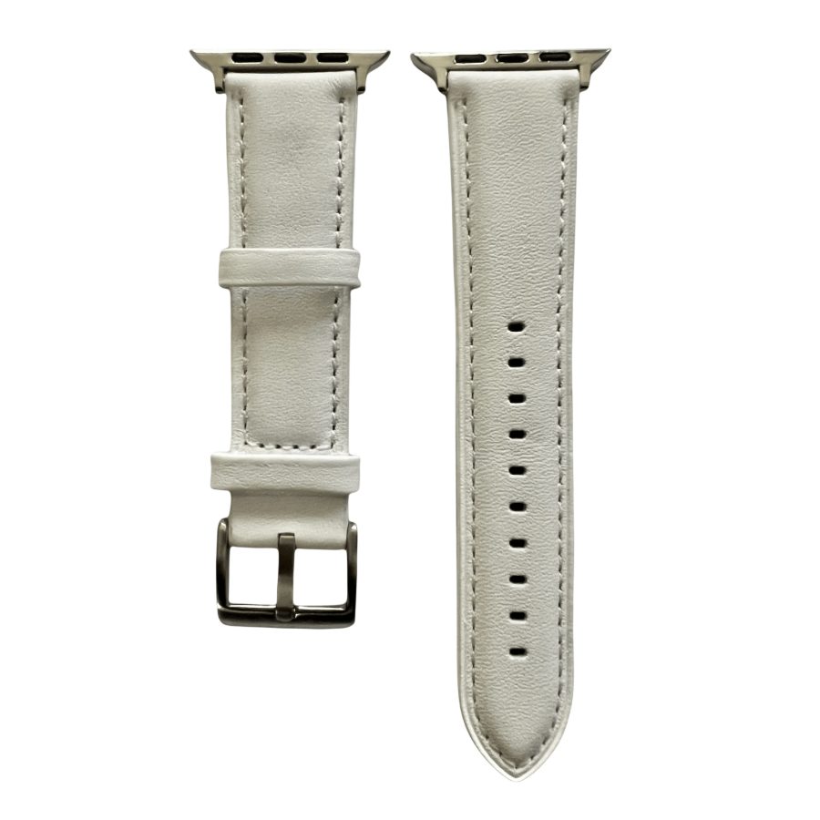 White padded leather Apple Watch band, two-piece strap with buckle and holes