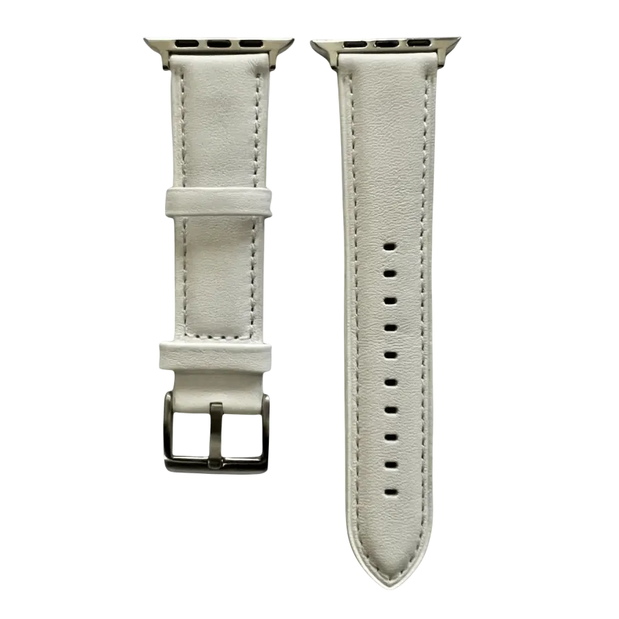 White padded leather Apple Watch band, two-piece strap with buckle and holes