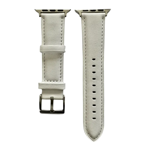 White padded leather Apple Watch band, two-piece strap with buckle and holes