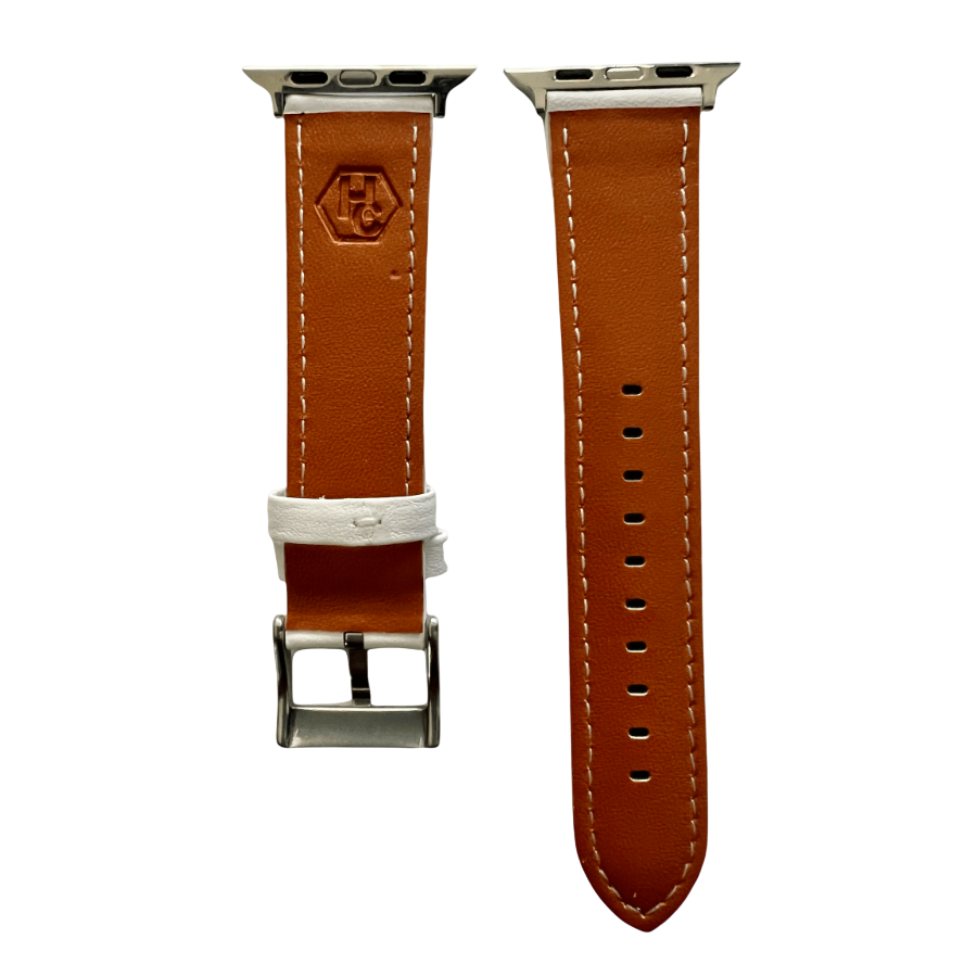 White padded leather Apple Watch band, compatible with all Apple Watch models