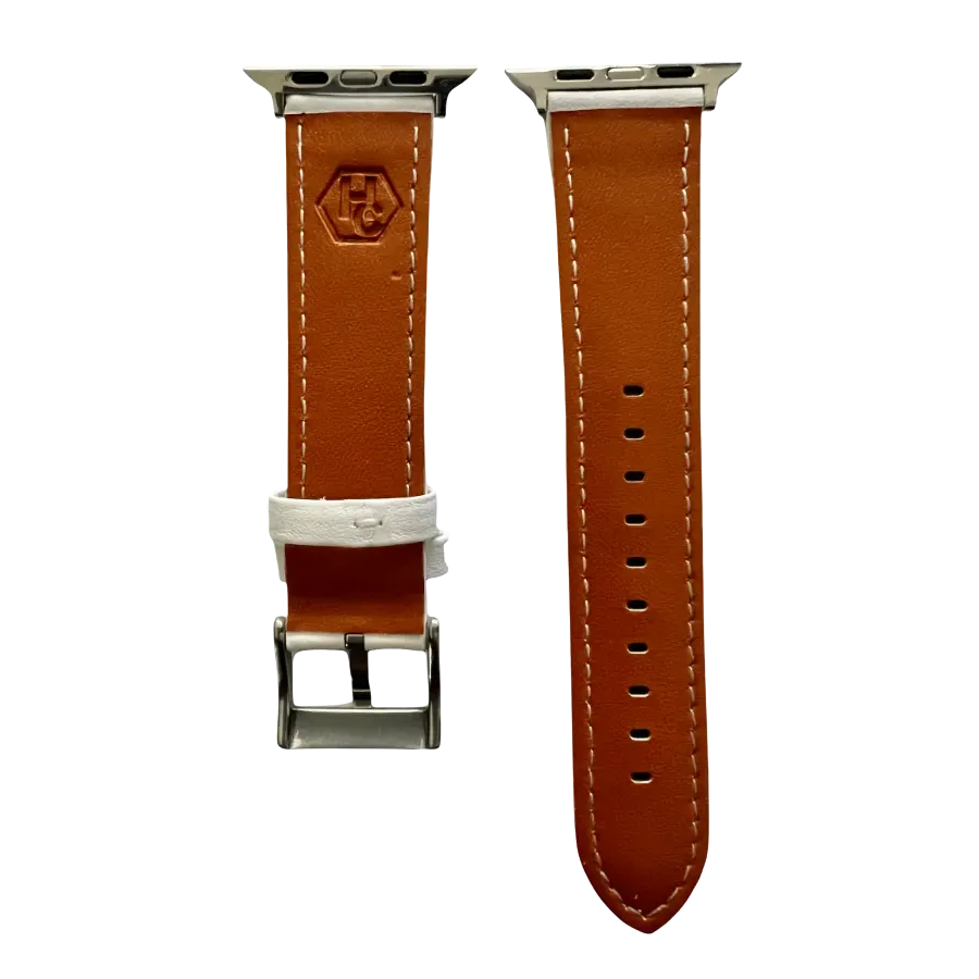 White padded leather Apple Watch band, compatible with all Apple Watch models
