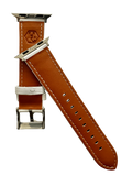 White padded leather Apple Watch band, side view with stainless steel lugs