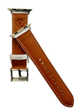 White padded leather Apple Watch band, side view with stainless steel lugs