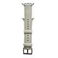 White padded leather Apple Watch band, connector and stitching detail
