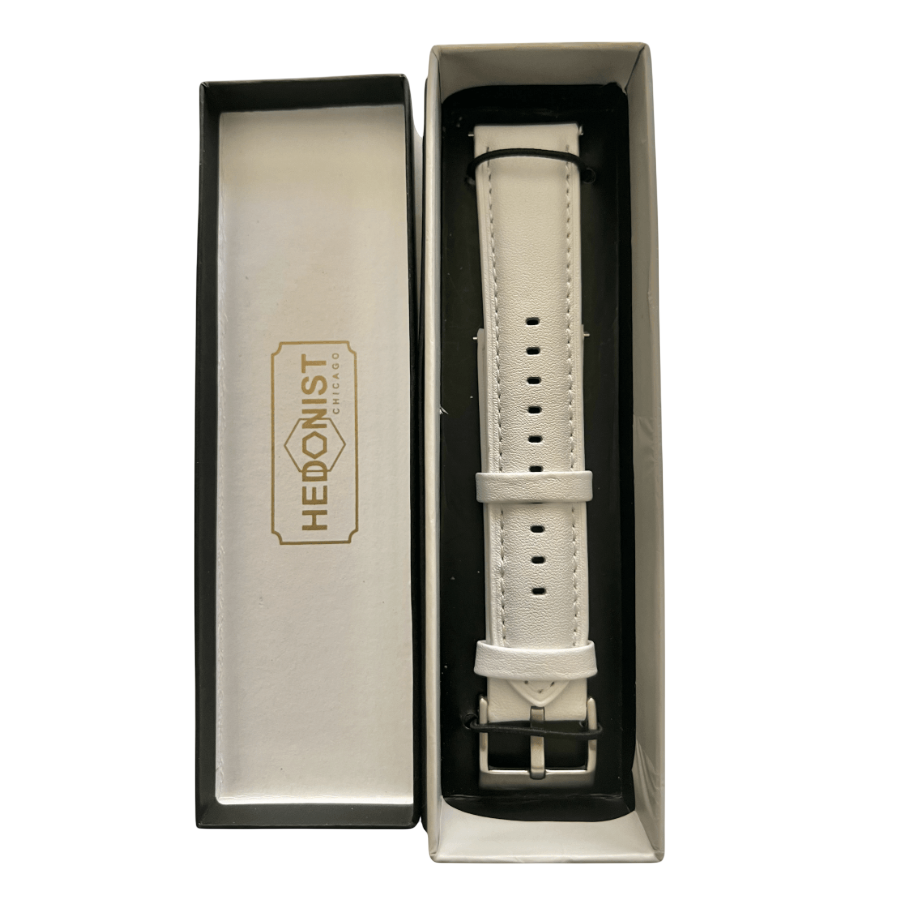 White leather watch band, presented in box