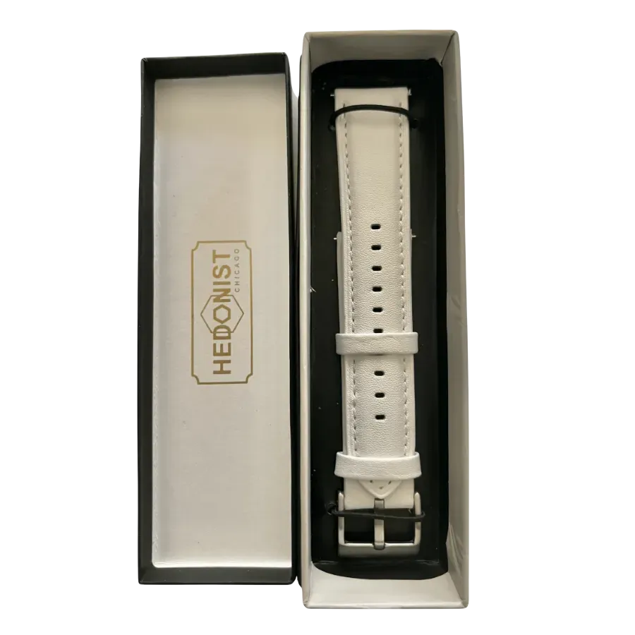 White leather watch band, presented in box