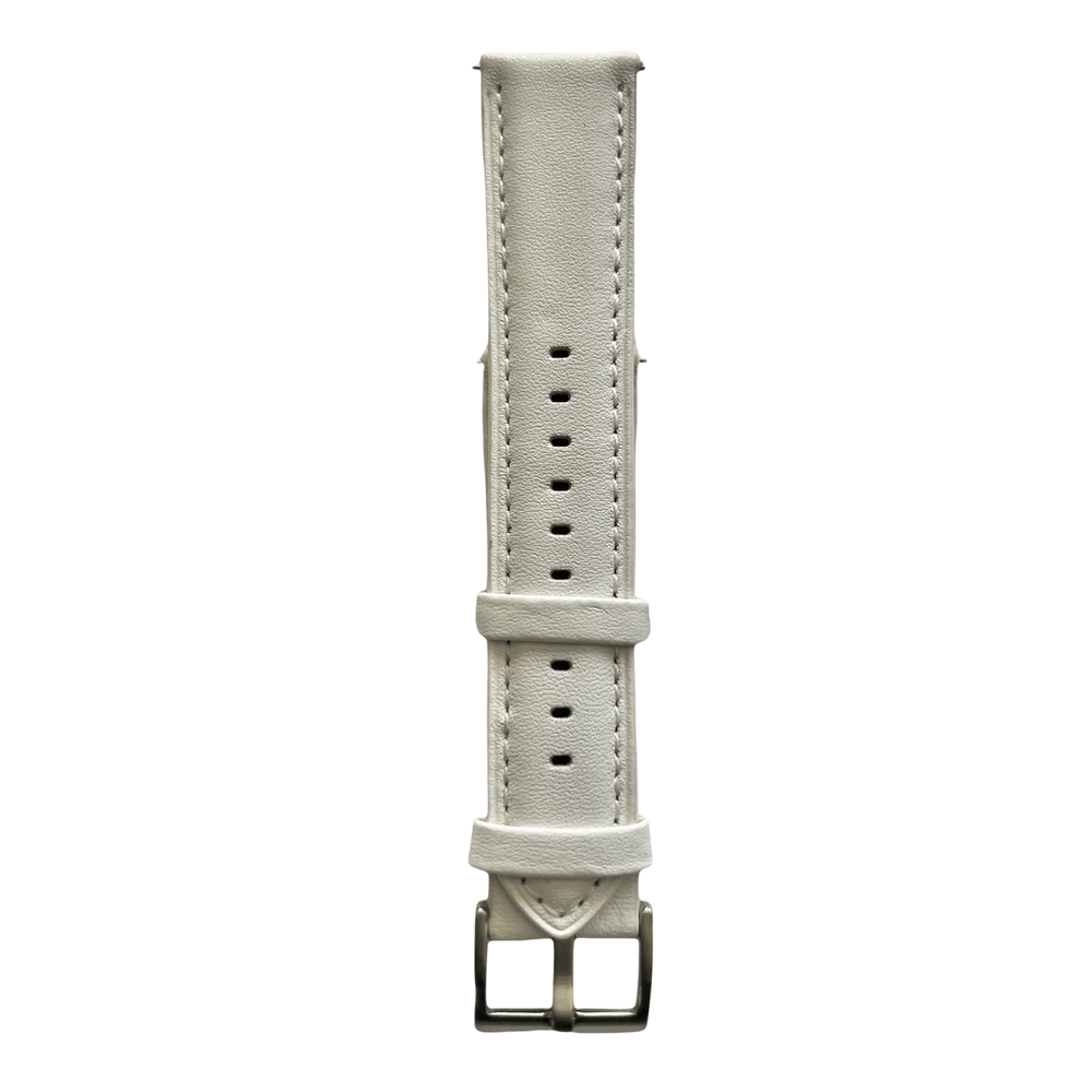 White leather watch band with quick release bars, buckle detail