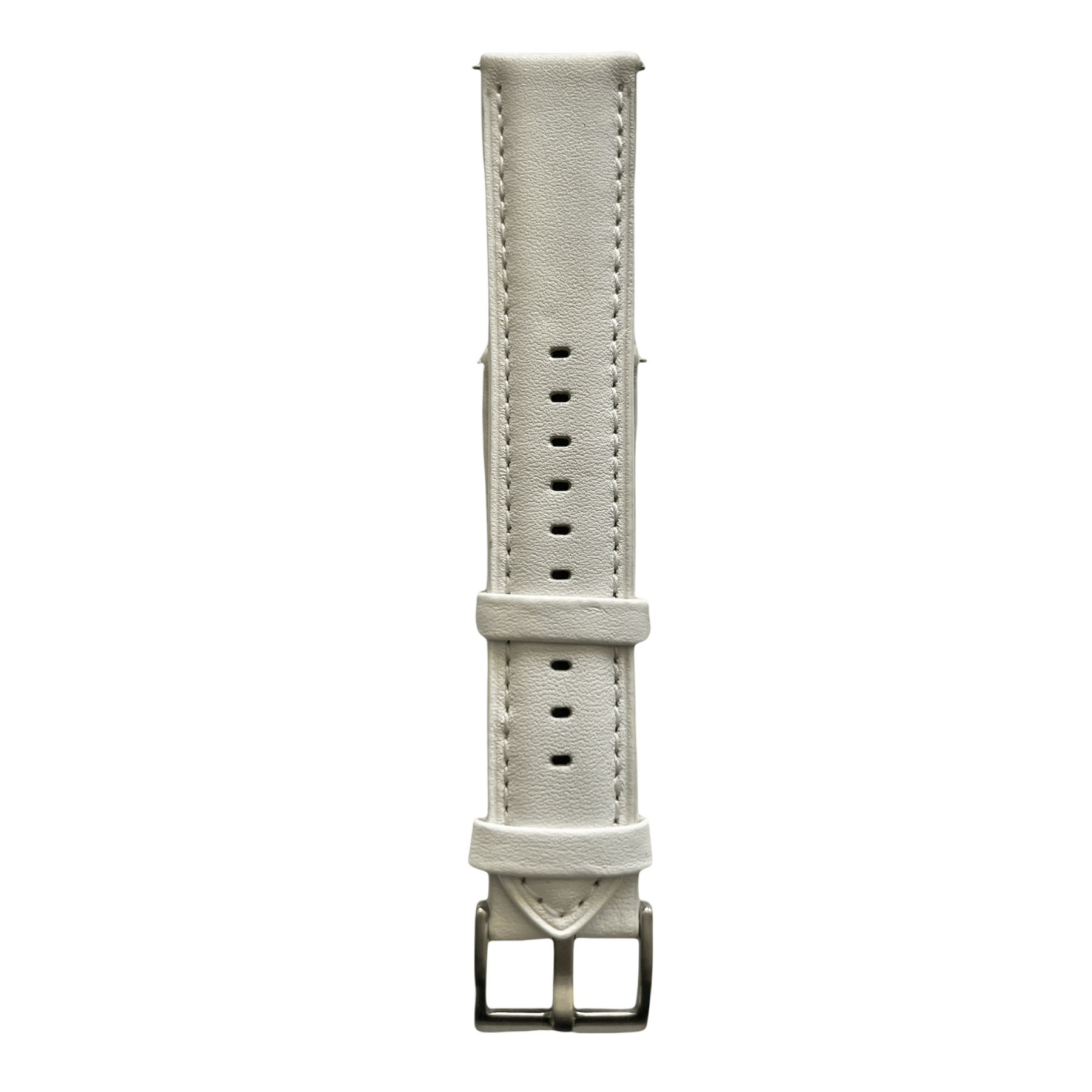 White leather watch band with quick release bars, buckle detail