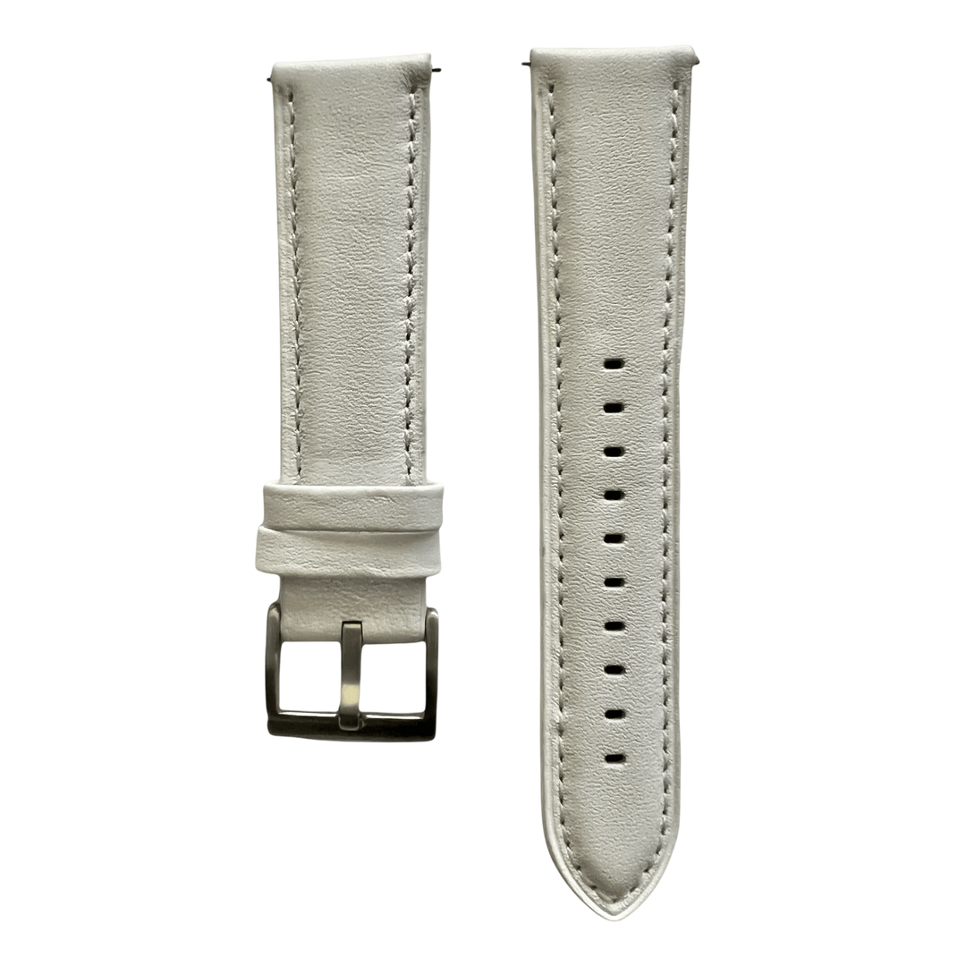 White leather watch band with quick release bars, front view