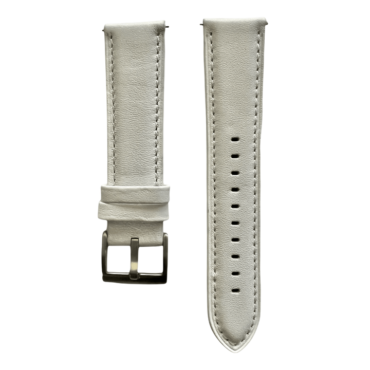 White leather watch band with quick release bars, front view