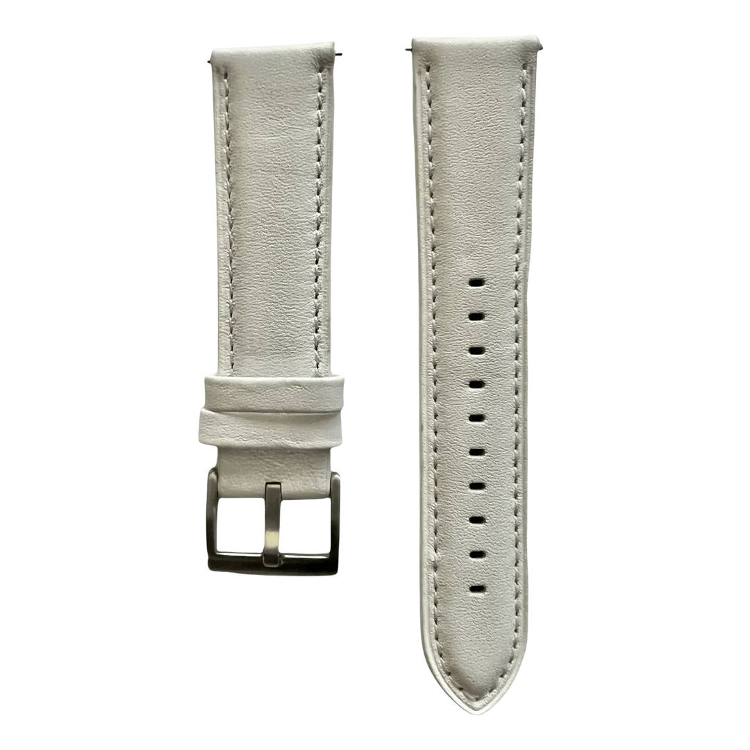White leather watch band with quick release bars, front view