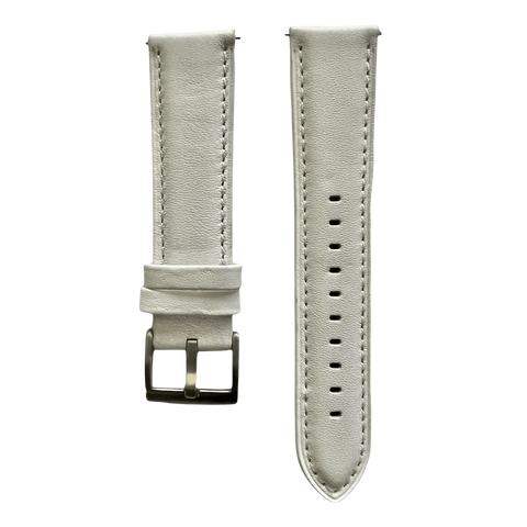 White leather watch band with quick release bars, front view
