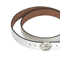 Buckle close-up on women's seamless edge leather belt - white - Hedonist Chicago (1.3")