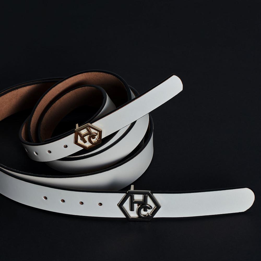 Side view on women's seamless edge leather belt - white - Hedonist Chicago - close-up view (1.3")