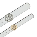 Edge stitching detail on women's seamless edge leather belt - white - Hedonist Chicago (1.3")