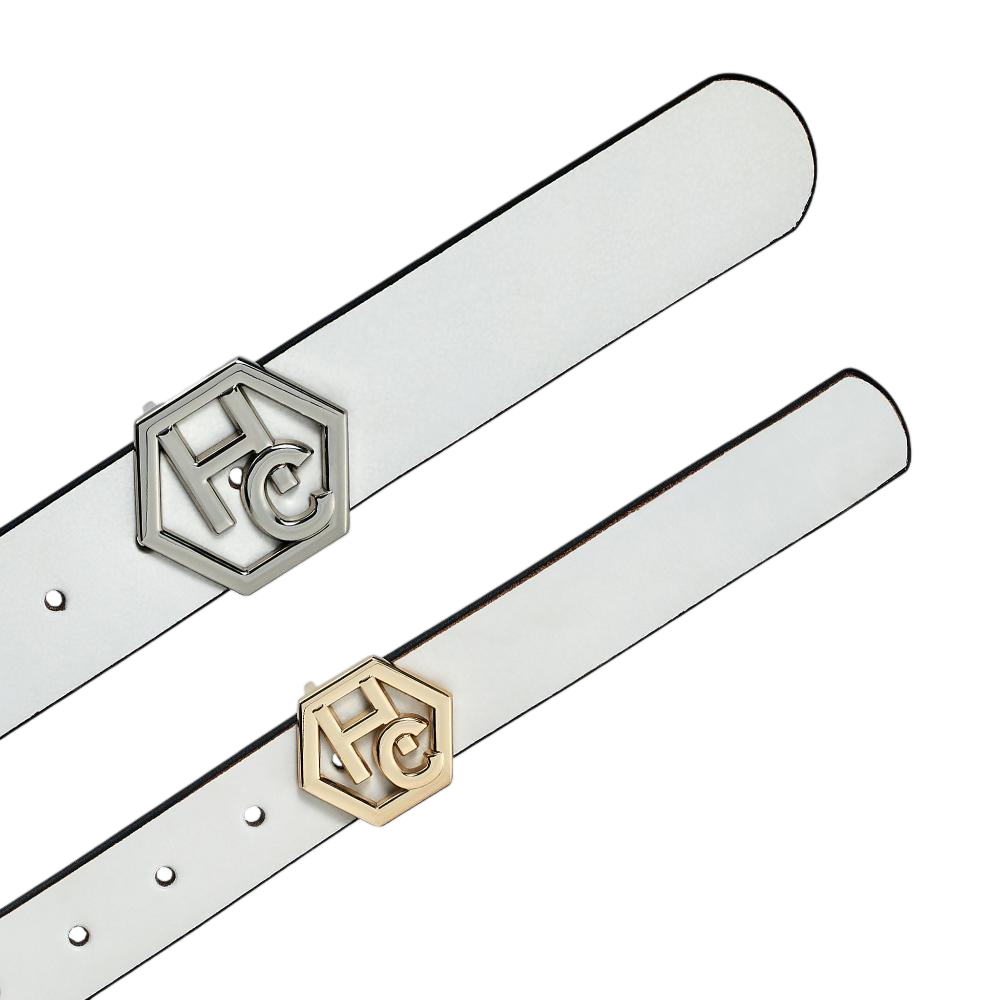Edge stitching detail on women's seamless edge leather belt - white - Hedonist Chicago (1.3")