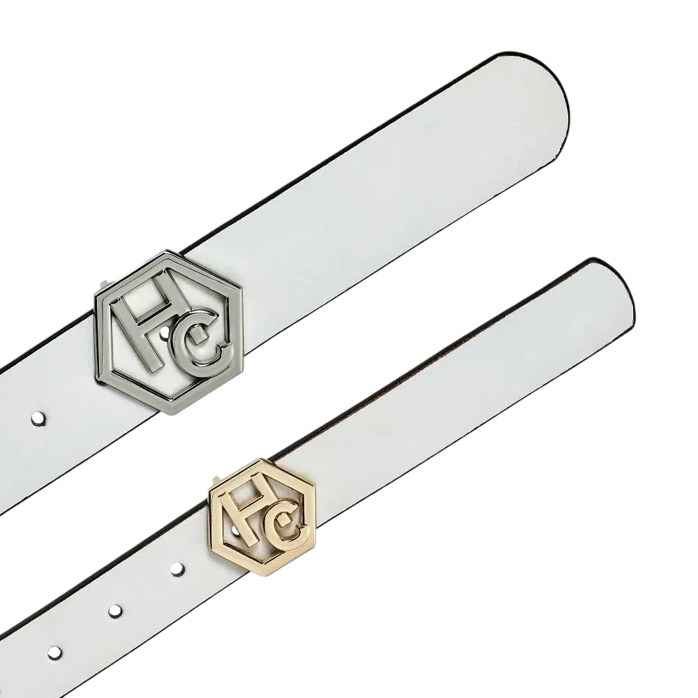 Edge finish detail on women's seamless edge leather belt - white - Hedonist Chicago (1.3")