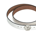 Buckle close-up on women's seamless edge leather belt - white - Hedonist Chicago (1")