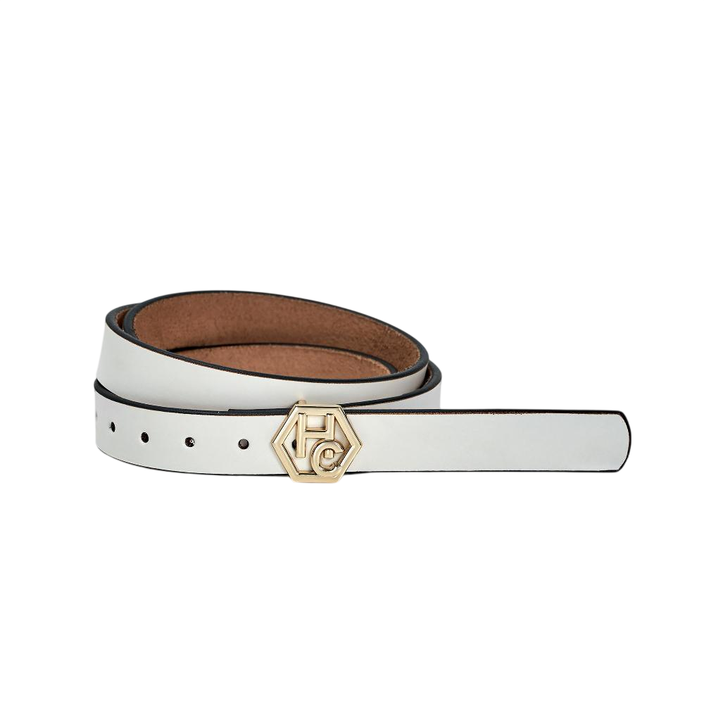 Side view on women's seamless edge leather belt - white - Hedonist Chicago - close-up view (1")
